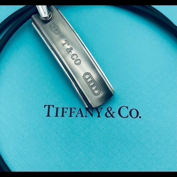 Tiffany & Co. 1837 Bar Pendant Rubber Cord Necklace with BOX - Picture 1 of 11